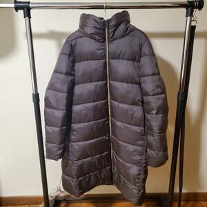 SAVE THE DUCK Dark Brawn Long Puffer Jacket, Size L